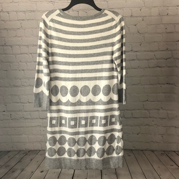 Boden gray and white cotton/cashmere blend dress with stripes/geometric shapes - Picture 5 of 14